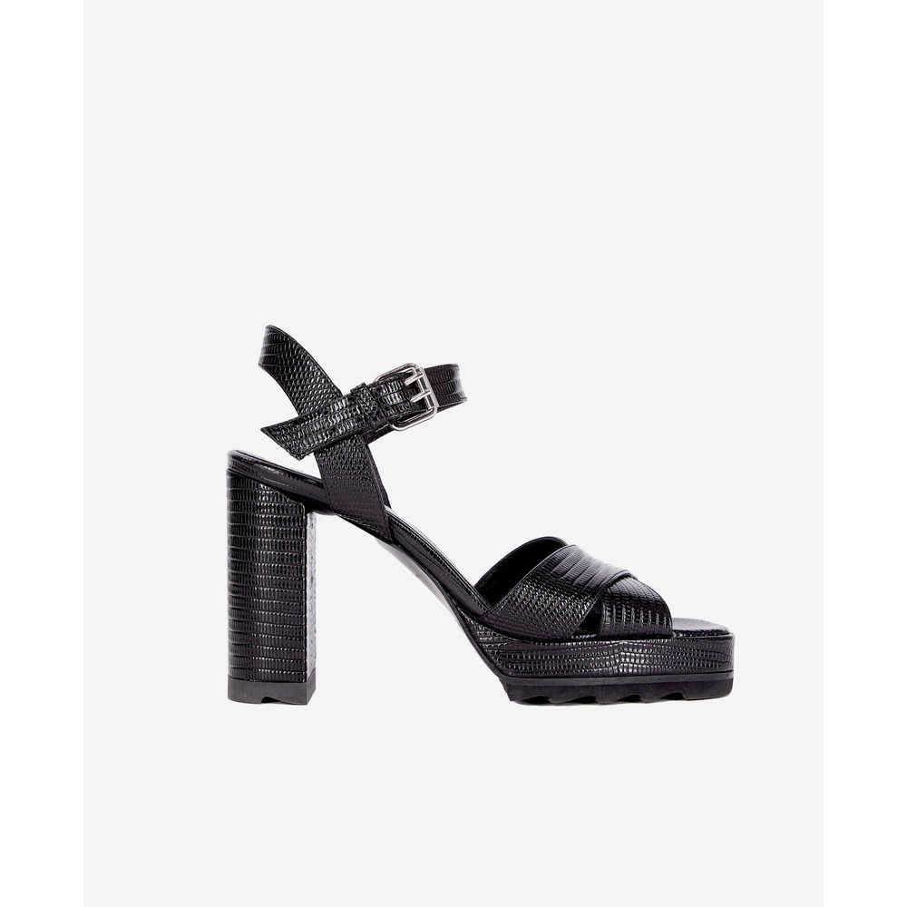 The Kooples NIB Lizard Effect‎ Leather Heel SandalsBlack FR 39/ US 8 MSRP $435